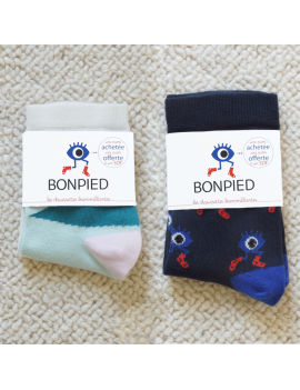 Pack de Chaussettes Solidaires Bonpied pour homme et femme modèle Pack de 2 paires de chaussettes: Colette et le Grand Edgar