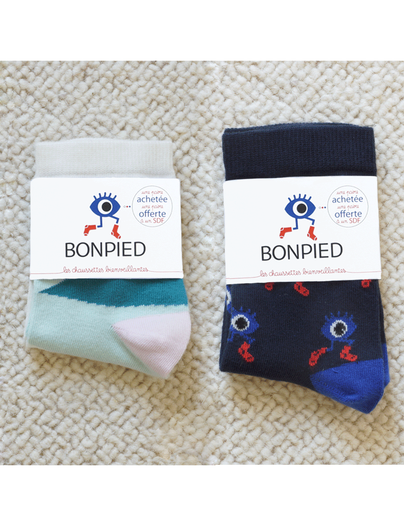 Pack de Chaussettes Solidaires Bonpied pour homme et femme modèle Pack de 2 paires de chaussettes: Colette et le Grand Edgar Pack de Chaussettes Solidaires Bonpied pour homme et femme modèle Pack de 2 paires de chaussettes: Colette et le Grand Edgar