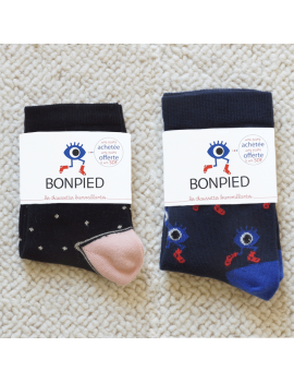 Pack de Chaussettes Solidaires Bonpied pour homme et femme modèle Pack de 2 paires de chaussettes: Claudine et le Grand Edgar