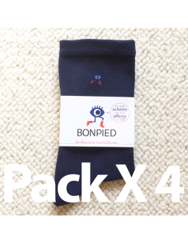 Chaussettes Solidaires Bonpied pour femme modèle Pack de 4 paires de chaussettes Sacha (en fil recyclé) bleu marine 36-41