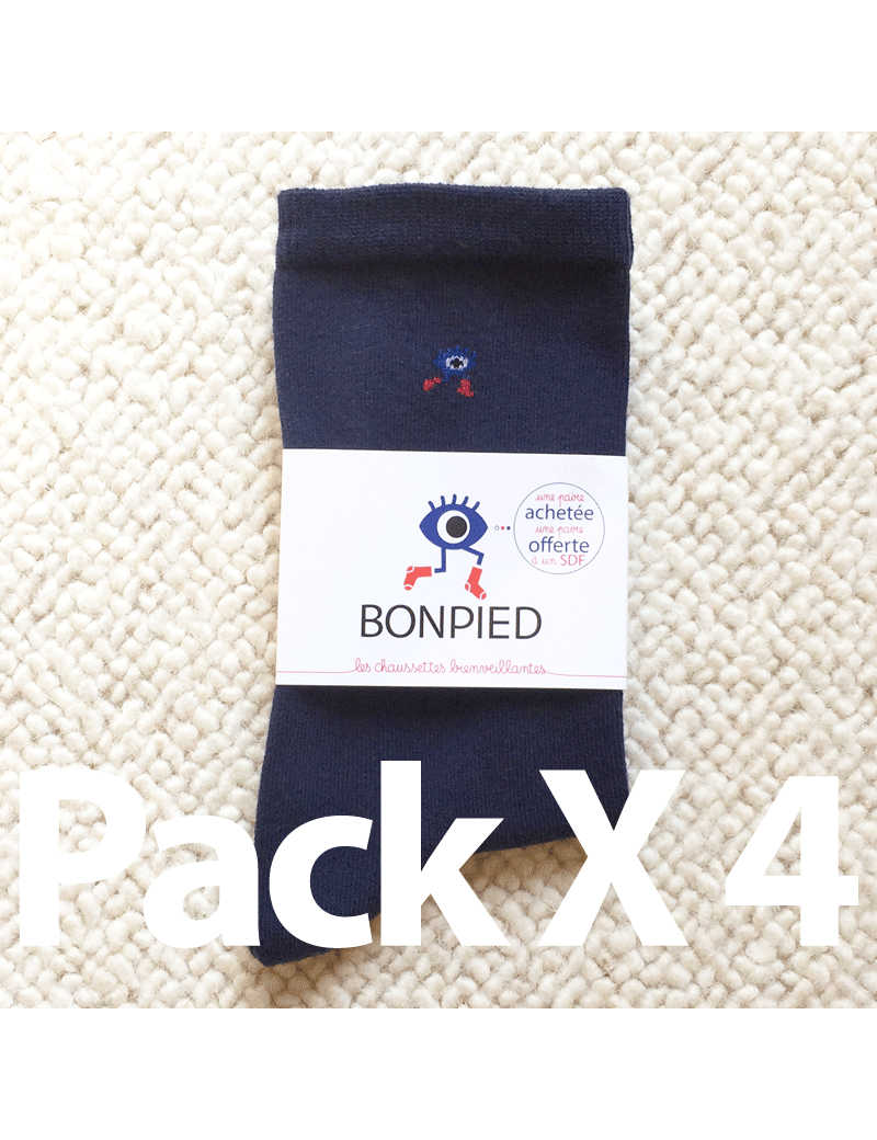 Chaussettes Solidaires Bonpied pour femme modèle Pack de 4 paires de chaussettes Sacha (en fil recyclé) bleu marine 36-41 Chaussettes Solidaires Bonpied pour femme modèle Pack de 4 paires de chaussettes Sacha (en fil recyclé) bleu marine 36-41