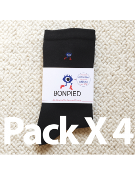 Chaussettes Solidaires Bonpied pour homme modèle Pack de 4 paires de chaussettes Sacha (en fil recyclé) noires 42-46