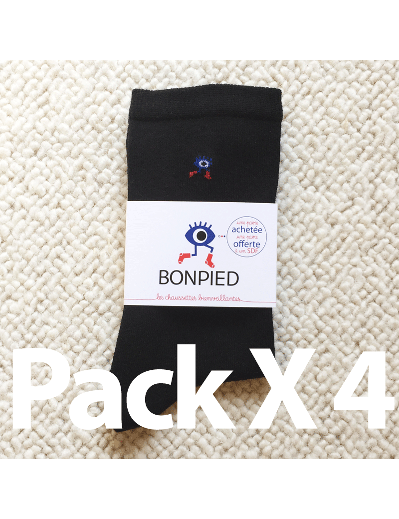 Chaussettes Solidaires Bonpied pour femme modèle Pack de 4 paires de chaussettes Sacha (en fil recyclé) noires 36-41 Chaussettes Solidaires Bonpied pour femme modèle Pack de 4 paires de chaussettes Sacha (en fil recyclé) noires 36-41