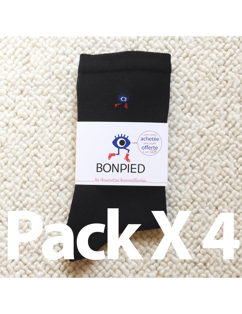 Chaussettes Solidaires Bonpied pour femme modèle Pack de 4 paires de chaussettes Sacha (en fil recyclé) noires 36-41