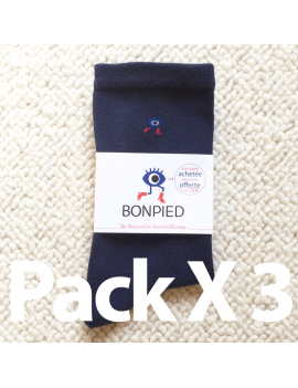 Pack de Chaussettes Solidaires Bonpied pour homme et femme modèle Pack de 3 paires de chaussettes Sacha (en fil recyclé) bleu...