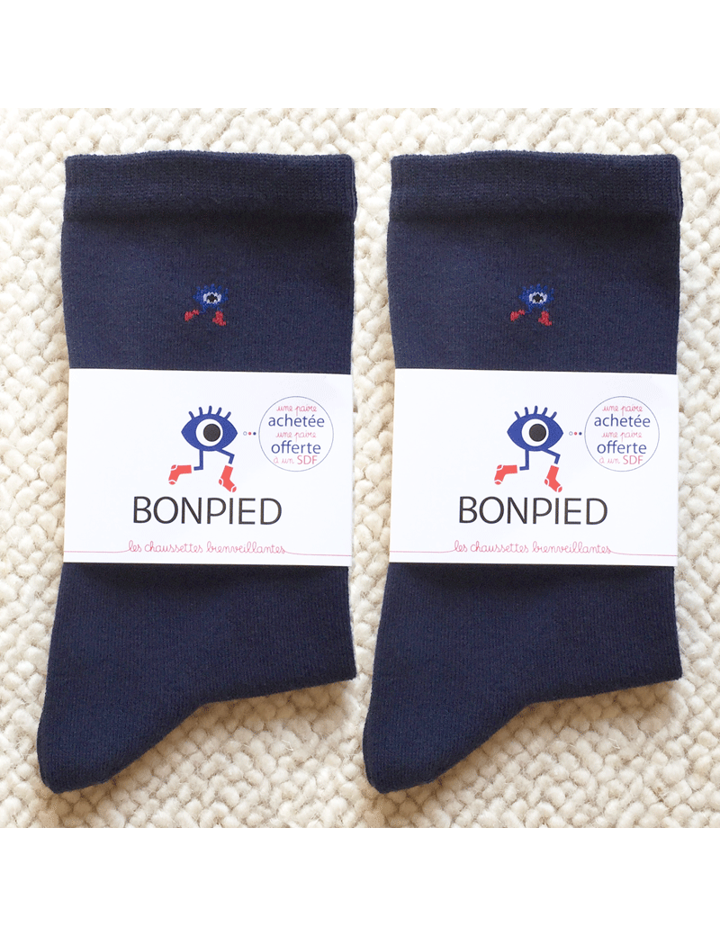 Chaussettes Solidaires Bonpied pour femme modèle Pack de 2 paires de chaussettes Sacha (en fil recyclé) bleu marine 36-41 Chaussettes Solidaires Bonpied pour femme modèle Pack de 2 paires de chaussettes Sacha (en fil recyclé) bleu marine 36-41