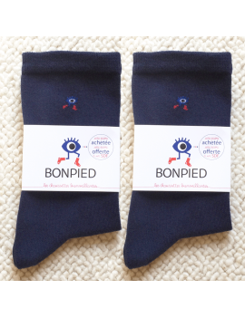 Chaussettes Solidaires Bonpied pour femme modèle Pack de 2 paires de chaussettes Sacha (en fil recyclé) bleu marine 36-41