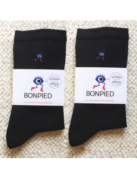 Pack de Chaussettes Solidaires Bonpied pour homme et femme modèle Pack de 2 paires de chaussettes Sacha (en fil recyclé) noir...