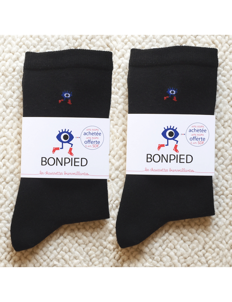 Pack de Chaussettes Solidaires Bonpied pour homme et femme modèle Pack de 2 paires de chaussettes Sacha (en fil recyclé) noir...