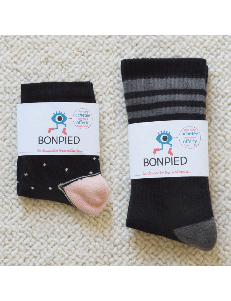 Pack de Chaussettes Solidaires Bonpied pour homme et femme modèle Pack de 2 paires de chaussettes: Claudine & Aurore Pack de Chaussettes Solidaires Bonpied pour homme et femme modèle Pack de 2 paires de chaussettes: Claudine & Aurore