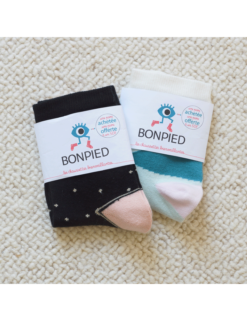 Chaussettes Solidaires Bonpied pour femme modèle Pack de 2 paires de chaussettes: Colette & Claudine