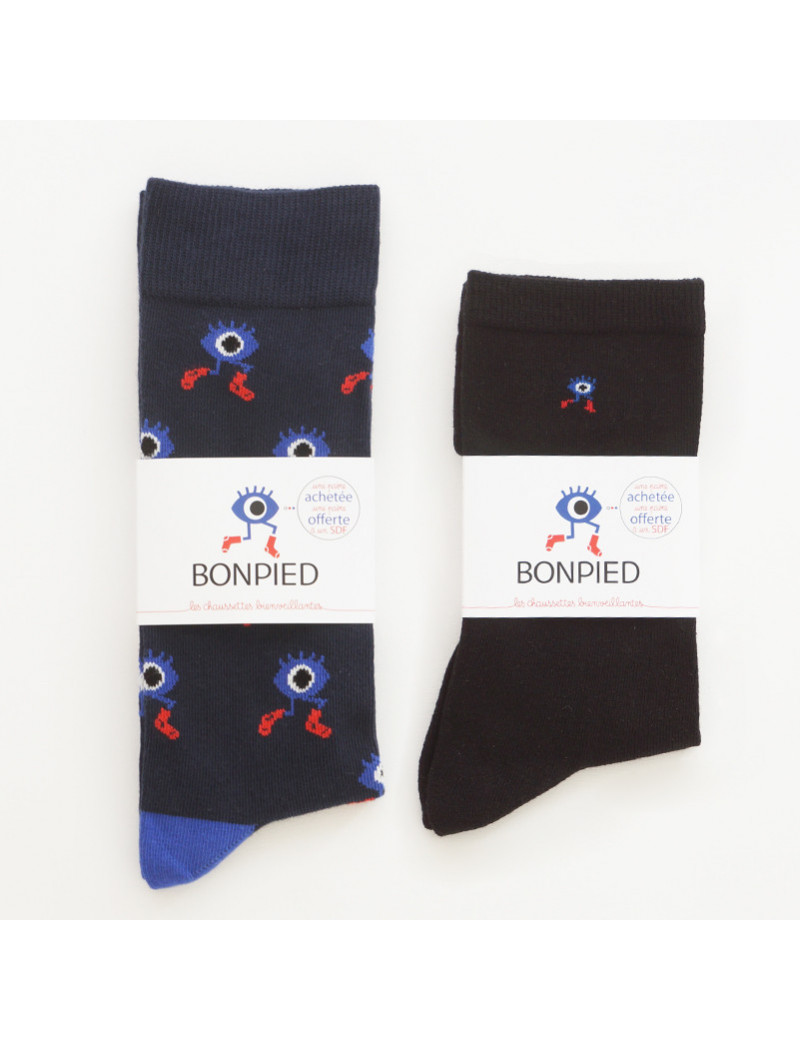 Chaussettes Solidaires Bonpied pour homme modèle Pack de 2 paires de chaussettes: Le grand Edgar & Sacha Noir Chaussettes Solidaires Bonpied pour homme modèle Pack de 2 paires de chaussettes: Le grand Edgar & Sacha Noir