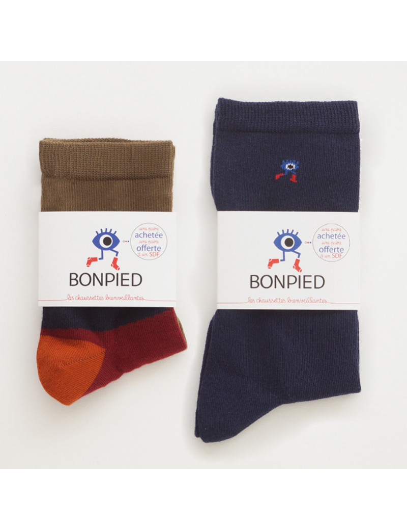 Chaussettes Solidaires Bonpied pour homme modèle Pack de 2 paires de chaussettes: Romeo & Sacha marine Chaussettes Solidaires Bonpied pour homme modèle Pack de 2 paires de chaussettes: Romeo & Sacha marine
