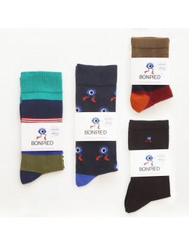 Chaussettes Solidaires Bonpied pour homme modèle Pack de 4 paires de chaussettes: Tahar, le Grand Edgar, Romeo & Sacha Noir