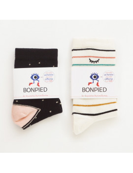 Chaussettes Solidaires Bonpied pour femme modèle Pack de 2 paires de chaussettes: Claudine & Simone