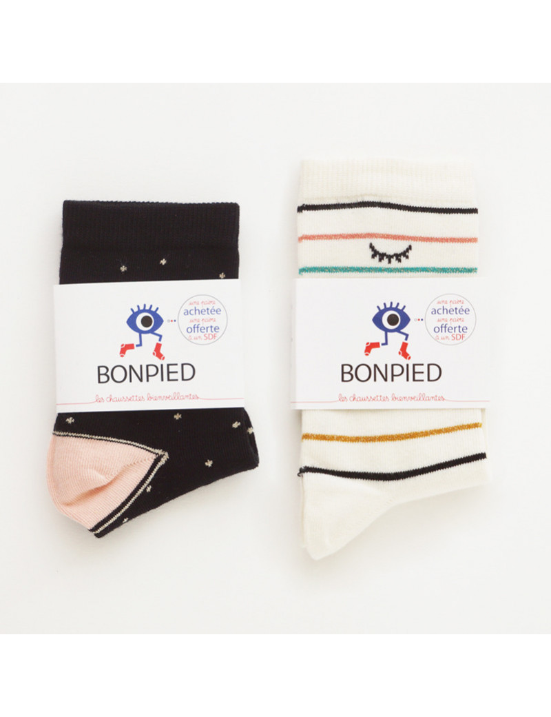 Chaussettes Solidaires Bonpied pour femme modèle Pack de 2 paires de chaussettes: Claudine & Simone Chaussettes Solidaires Bonpied pour femme modèle Pack de 2 paires de chaussettes: Claudine & Simone