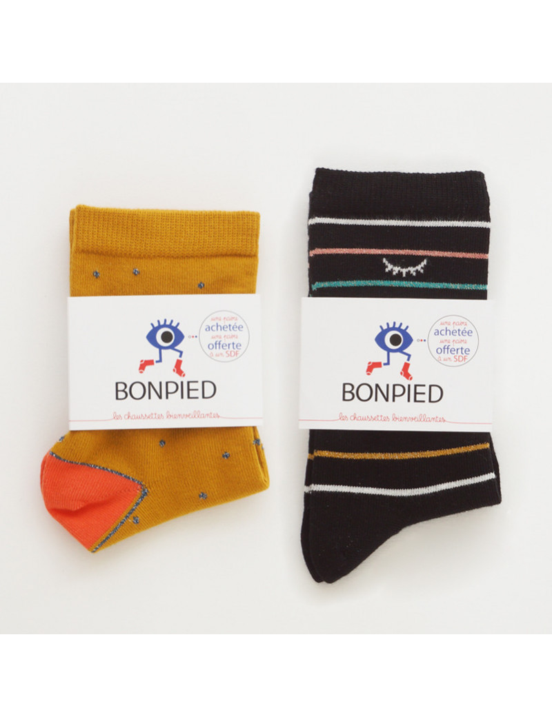 Chaussettes Solidaires Bonpied pour femme modèle Pack de 2 paires de chaussettes: Sandrine & Sidonie Chaussettes Solidaires Bonpied pour femme modèle Pack de 2 paires de chaussettes: Sandrine & Sidonie
