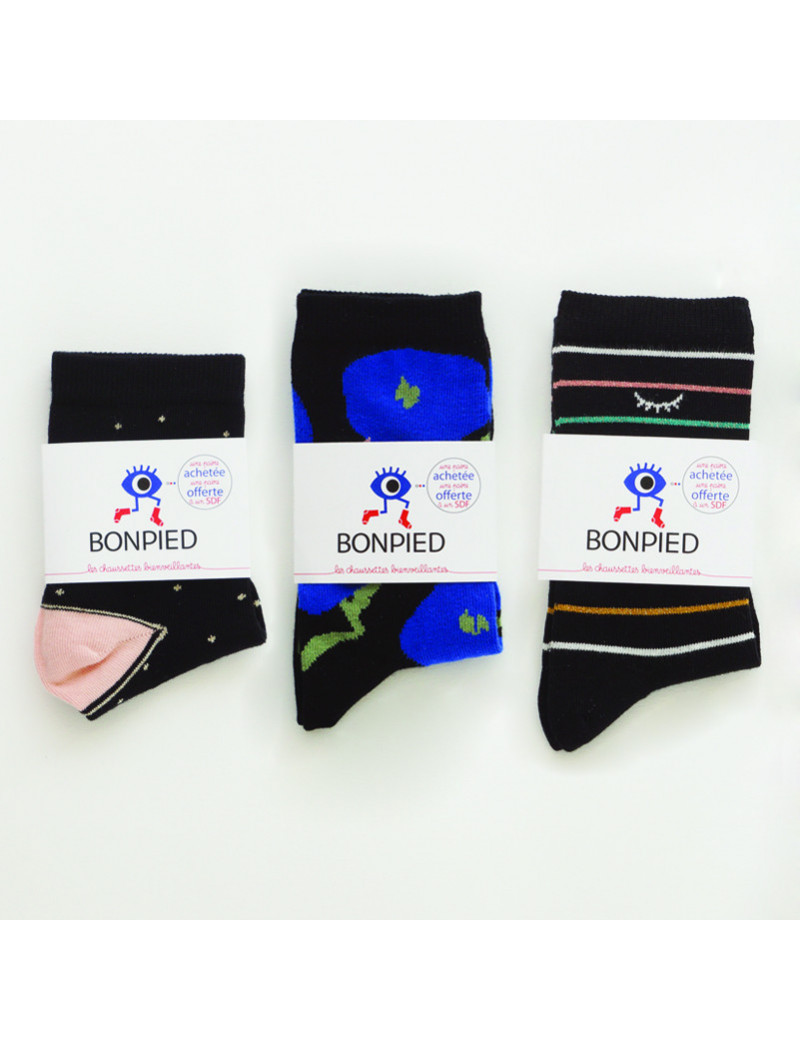 Chaussettes Solidaires Bonpied pour femme modèle Pack de 3 paires de chaussettes: Claudine, Alix & Sidonie