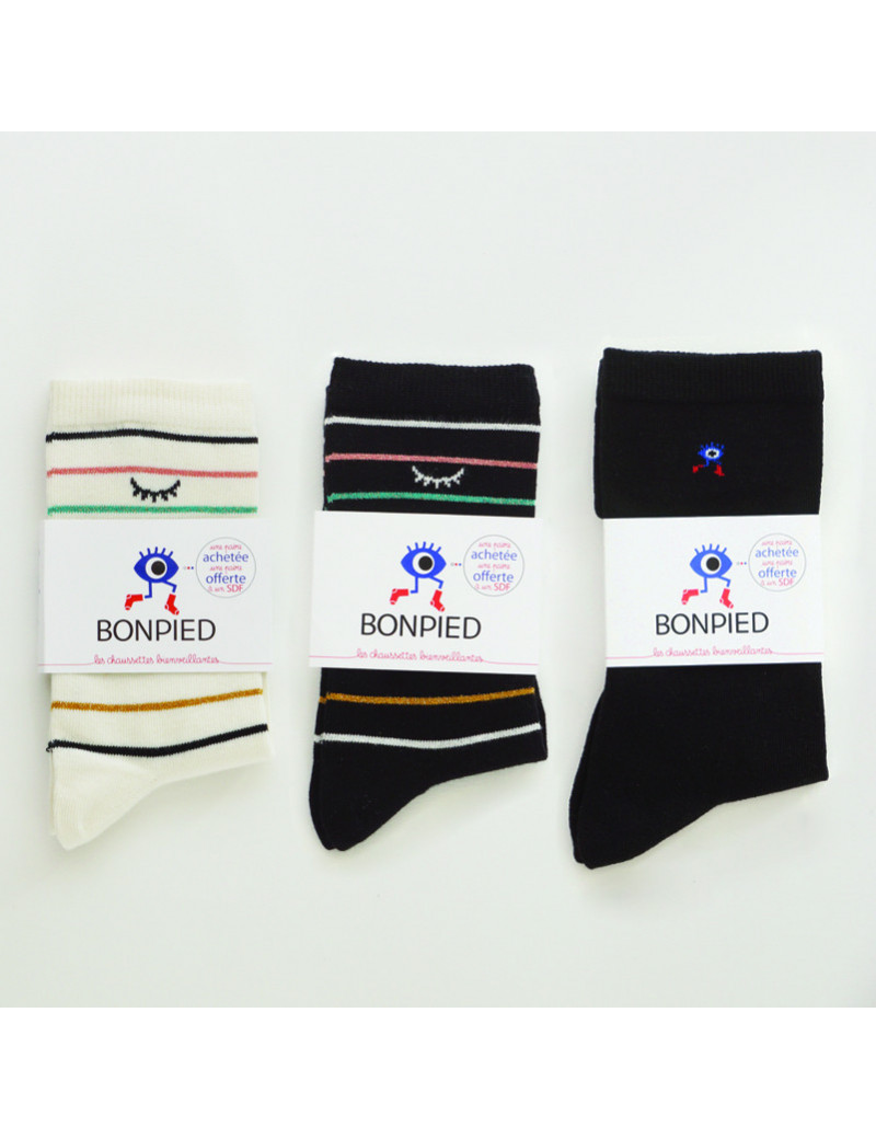 Chaussettes Solidaires Bonpied pour femme modèle Pack de 3 paires de chaussettes: Simone, Sidonie & Sacha Noire Chaussettes Solidaires Bonpied pour femme modèle Pack de 3 paires de chaussettes: Simone, Sidonie & Sacha Noire