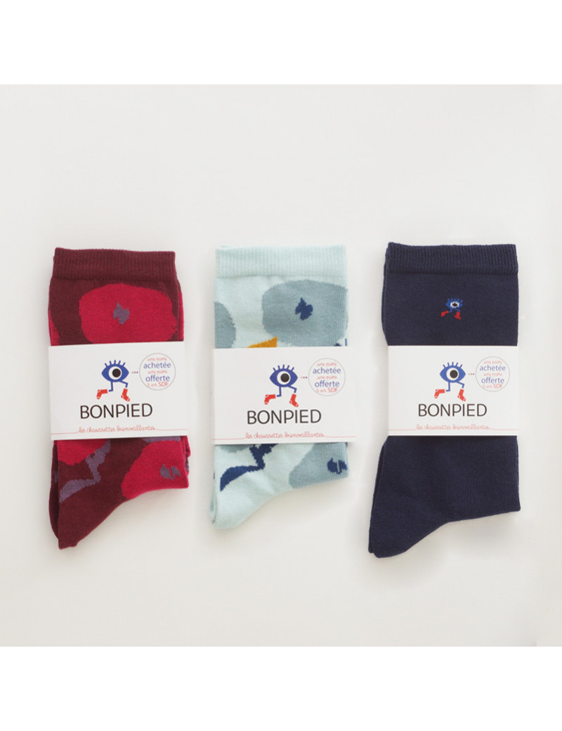 Chaussettes Solidaires Bonpied pour femme modèle Pack de 3 paires de chaussettes: Ava, Alma & Sacha Marine Chaussettes Solidaires Bonpied pour femme modèle Pack de 3 paires de chaussettes: Ava, Alma & Sacha Marine
