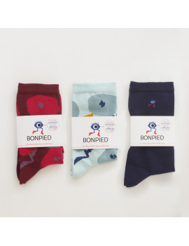 Chaussettes Solidaires Bonpied pour femme modèle Pack de 3 paires de chaussettes: Ava, Alma & Sacha Marine