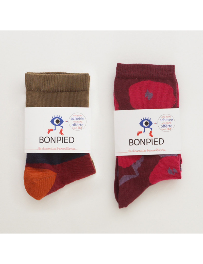 Chaussettes Solidaires Bonpied pour femme modèle Pack de 2 paires de chaussettes: Juliette & Ava Chaussettes Solidaires Bonpied pour femme modèle Pack de 2 paires de chaussettes: Juliette & Ava
