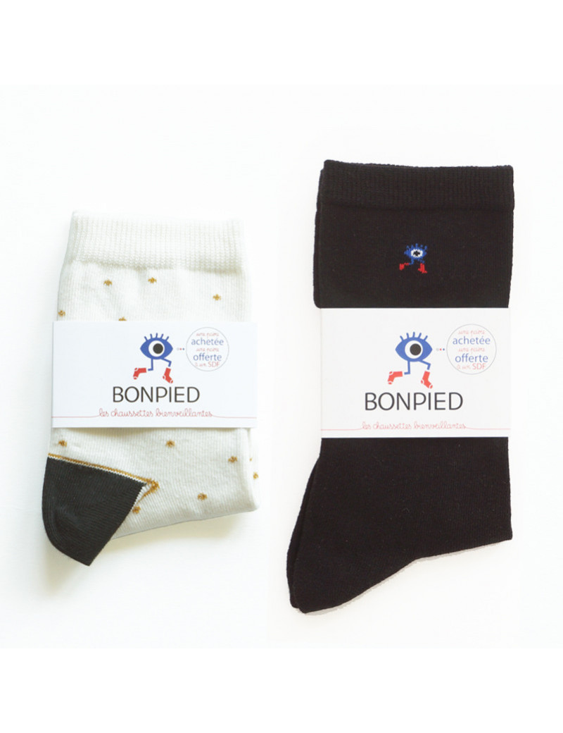 Chaussettes Solidaires Bonpied pour femme modèle Pack de 2 paires de chaussettes: Céline et Sacha noir