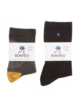 Chaussettes Solidaires Bonpied pour homme modèle Pack de 2 paires de chaussettes: Philémon et Sacha noir