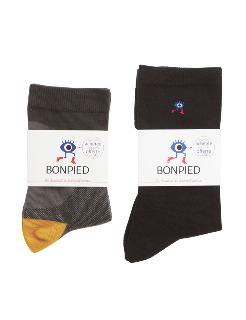 Chaussettes Solidaires Bonpied pour homme modèle Pack de 2 paires de chaussettes: Philémon et Sacha noir Chaussettes Solidaires Bonpied pour homme modèle Pack de 2 paires de chaussettes: Philémon et Sacha noir