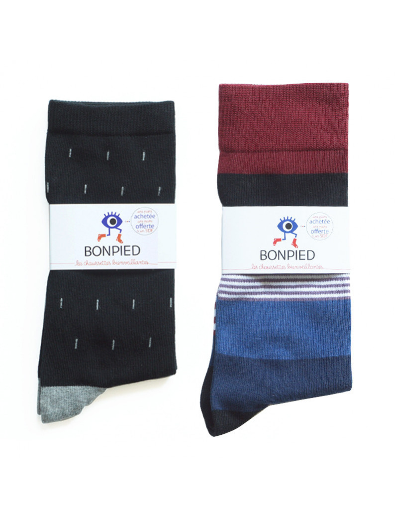 Chaussettes Solidaires Bonpied Pack de 2 paires de chaussettes: Léon et Théodore Chaussettes Solidaires Bonpied Pack de 2 paires de chaussettes: Léon et Théodore