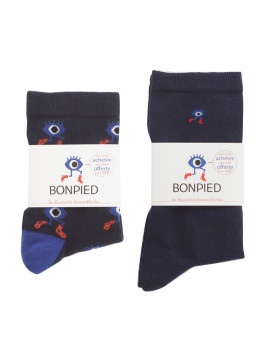 Chaussettes Solidaires Bonpied pour femme modèle Pack de 2 paires de chaussettes: Edwige et Sacha marine