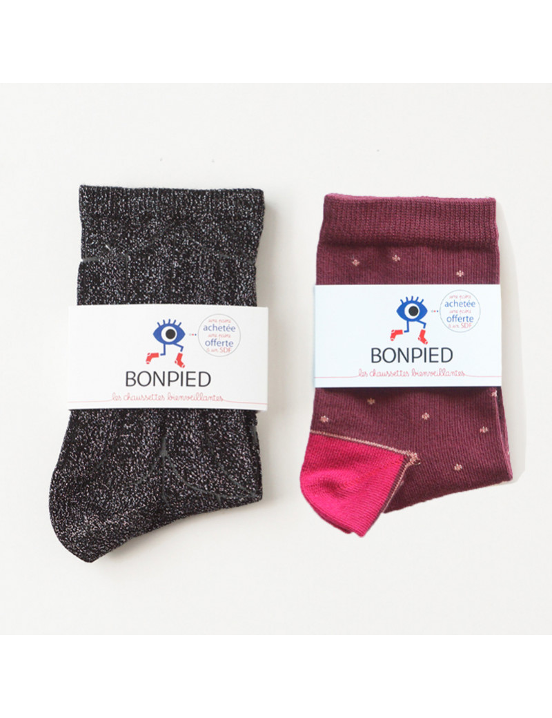 Chaussettes Solidaires Bonpied pour femme modèle Pack de 2 paires de chaussettes: Clara et Yasmine