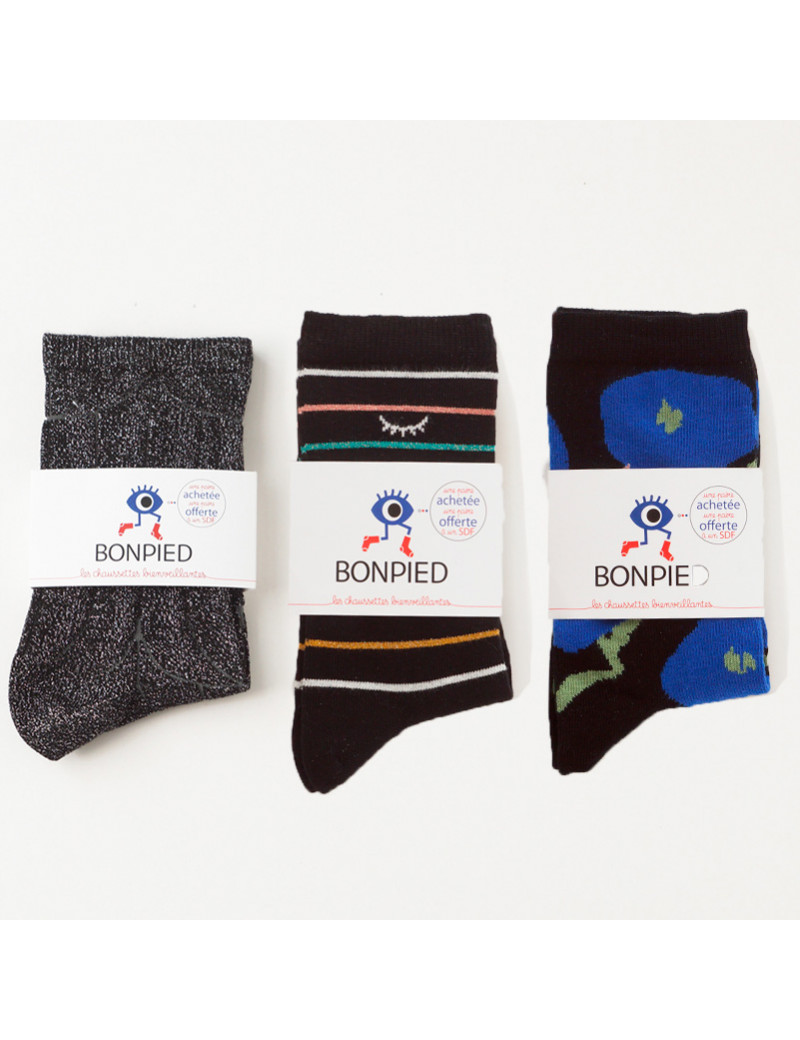 Chaussettes Solidaires Bonpied pour femme modèle Pack de 3 paires de chaussettes: Clara, Sidonie et Alix