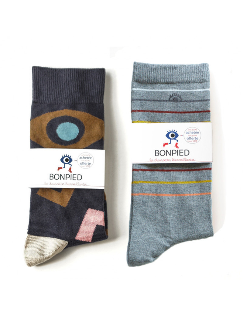 Chaussettes Solidaires Bonpied pour homme modèle Pack de 2 paires de chaussettes: Barack et Otto