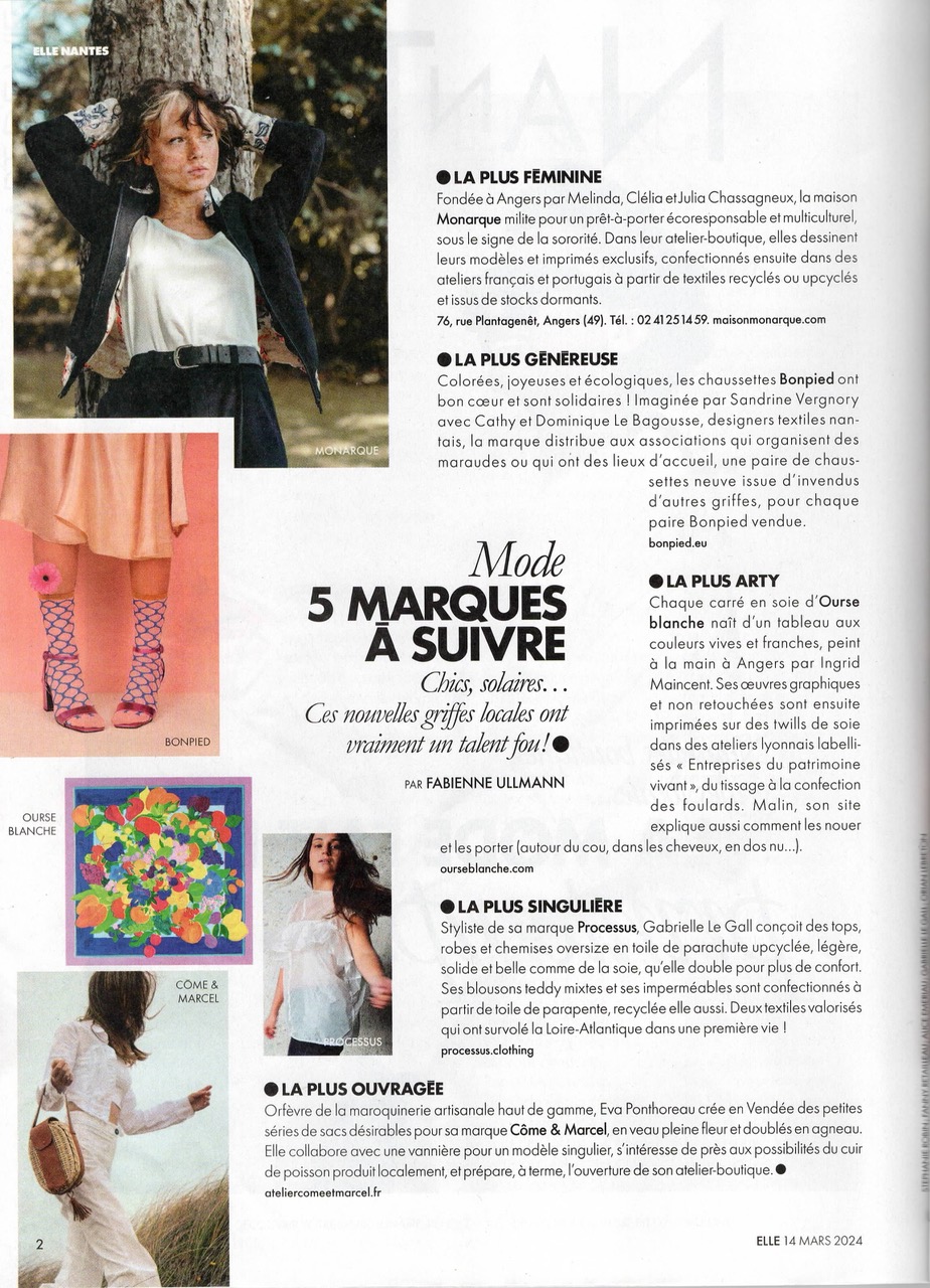 Article Elle mars 2024 chaussettes solidaires Bonpied