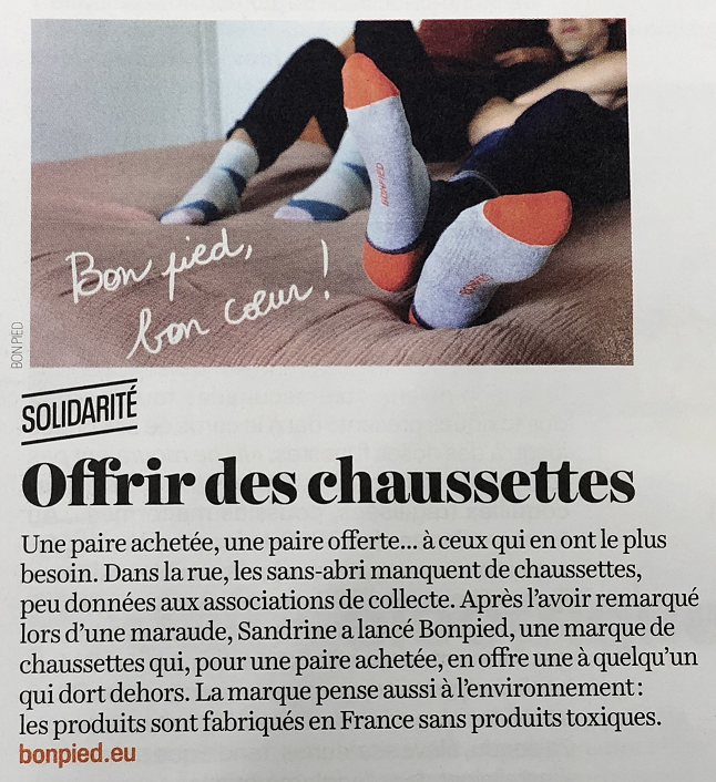 Bonpied, les chaussettes bienveillantes dans LaCroix hebdo novembre 2019